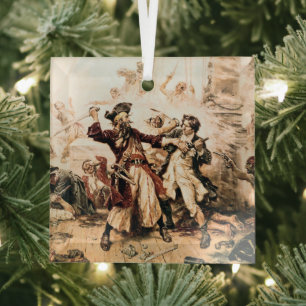 Capture, Pirate Blackbeard, Queen Anne's Revenge Glass Ornament