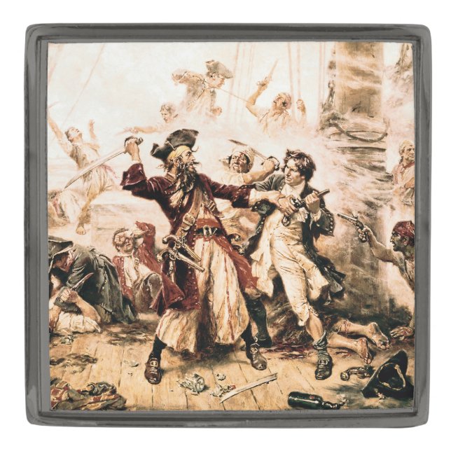 Capture, Pirate Blackbeard, Queen Anne's Revenge Gunmetal Finish Lapel Pin (Front)