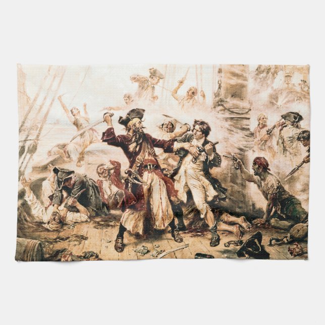 Capture, Pirate Blackbeard, Queen Anne's Revenge Kitchen Towel (Horizontal)