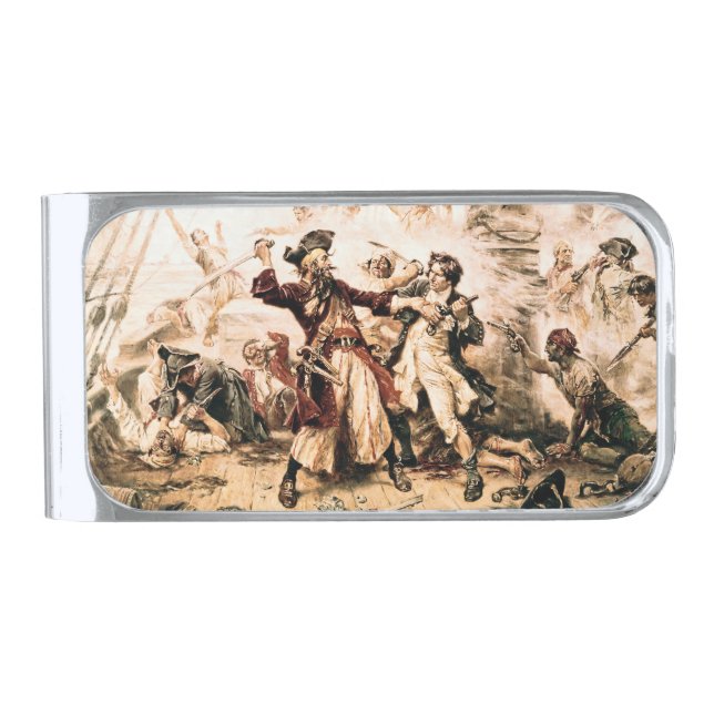 Capture, Pirate Blackbeard, Queen Anne's Revenge Silver Finish Money Clip (Front)