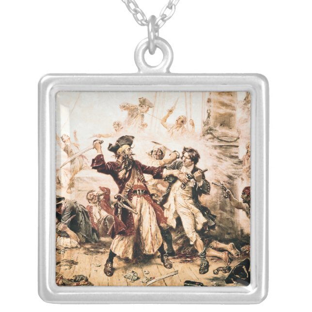 Capture, Pirate Blackbeard, Queen Anne's Revenge Silver Plated Necklace (Front)