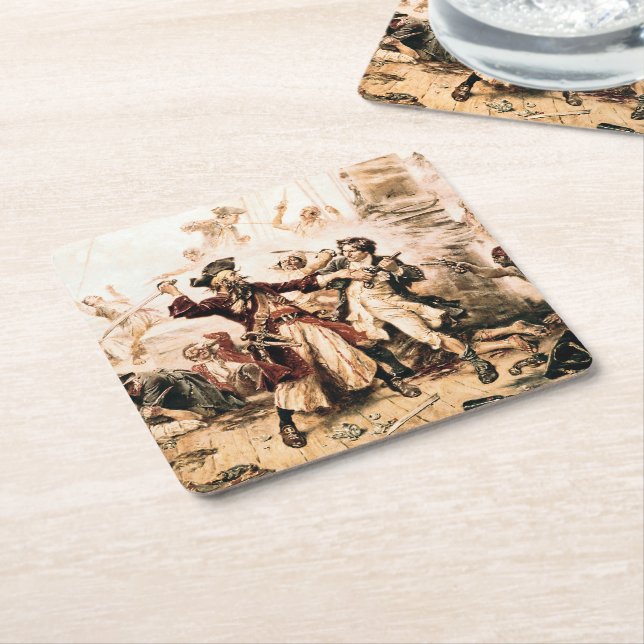 Capture, Pirate Blackbeard, Queen Anne's Revenge Square Paper Coaster (Angled)