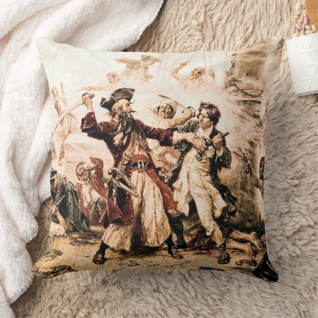 Capture, Pirate Blackbeard, Queen Anne's Revenge Throw Pillow (Blanket)