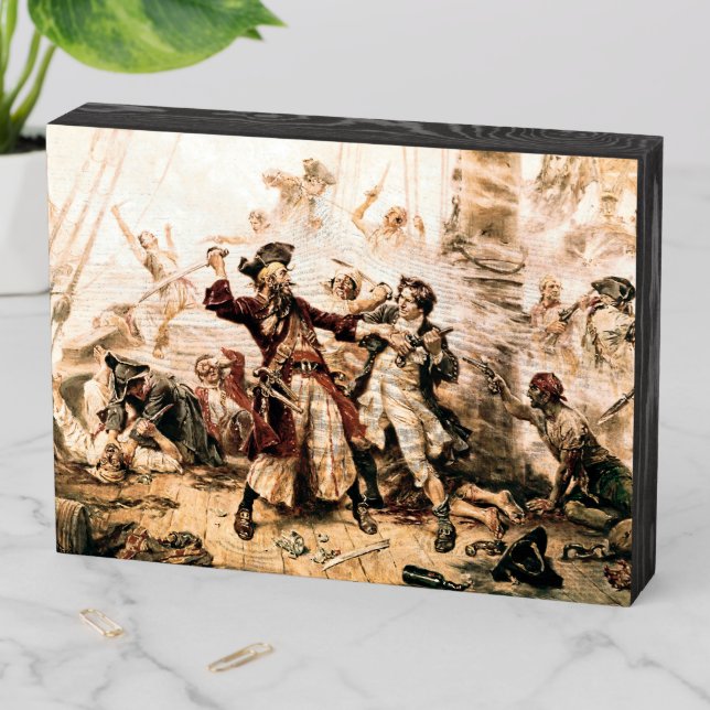 Capture, Pirate Blackbeard, Queen Anne's Revenge Wooden Box Sign (In Situ Horizontal)