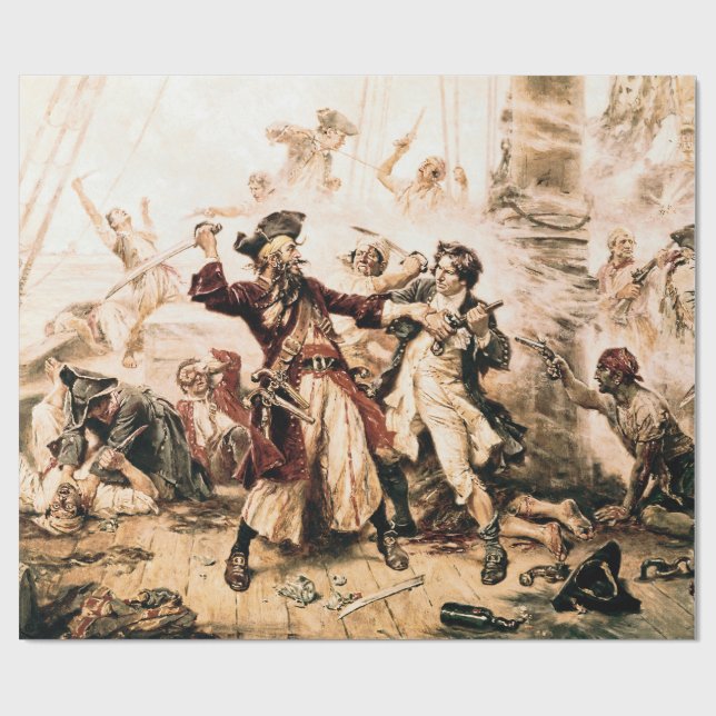 Capture, Pirate Blackbeard, Queen Anne's Revenge Wrapping Paper (Flat)