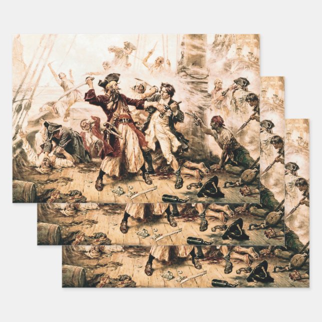 Capture, Pirate Blackbeard, Queen Anne's Revenge Wrapping Paper Sheets (Set)
