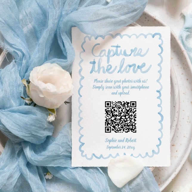 Capture Share Photos QR Code Whimsical Blue Frame Enclosure Card (Creator Uploaded)