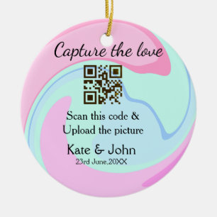 Capture the love add QR scan marble pink blue mix Ceramic Ornament