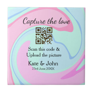 Capture the love add QR scan marble pink blue mix Ceramic Tile