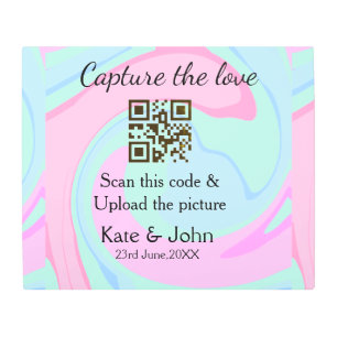 Capture the love add QR scan marble pink blue mix Metal Print
