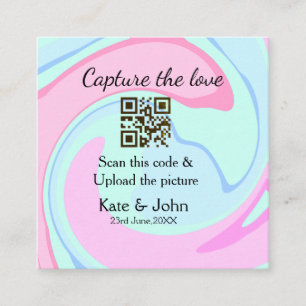 Capture the love add QR scan marble pink blue mix Square Business Card