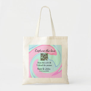 Capture the love add QR scan marble pink blue mix Tote Bag