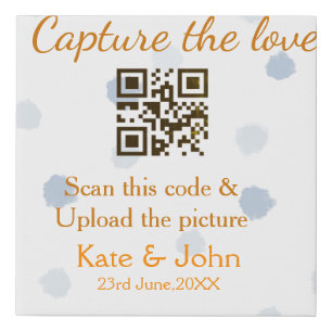 Capture the love add QR scan upload picture blue o Faux Canvas Print