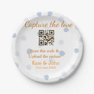 Capture the love add QR scan upload picture blue o Paper Plates