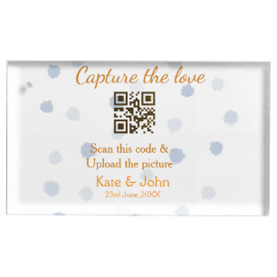 Capture the love add QR scan upload picture blue o Place Card Holder