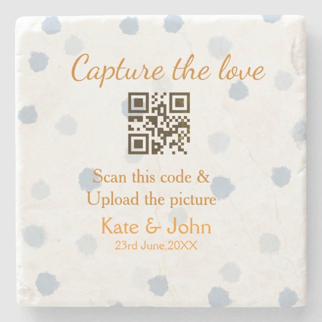 Capture the love add QR scan upload picture blue o Stone Coaster (Front)