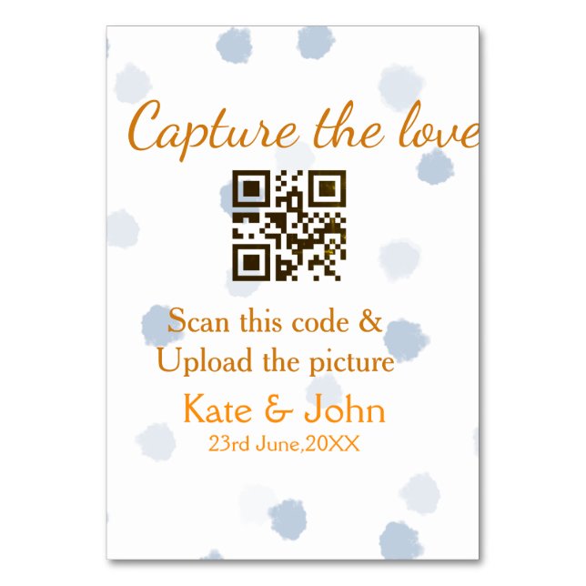 Capture the love add QR scan upload picture blue o Table Number (Front)