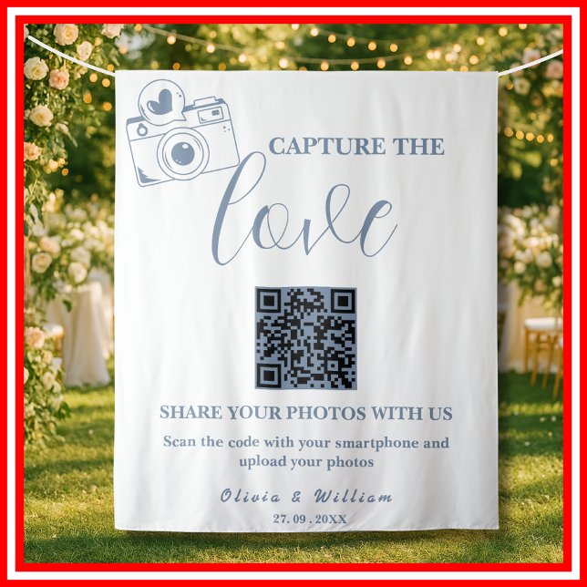 Capture The Love Dusty Blue QR Wedding Backdrop (Creator Uploaded)