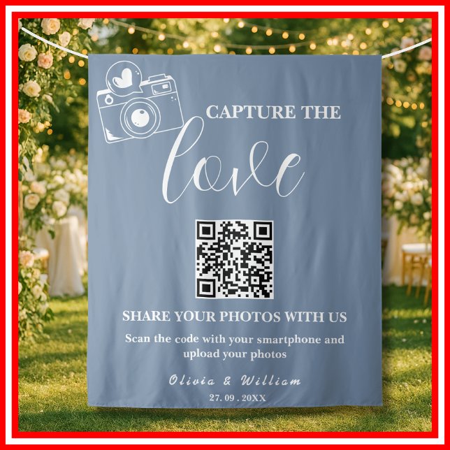 Capture The Love Dusty Blue QR Wedding Backdrop (Creator Uploaded)