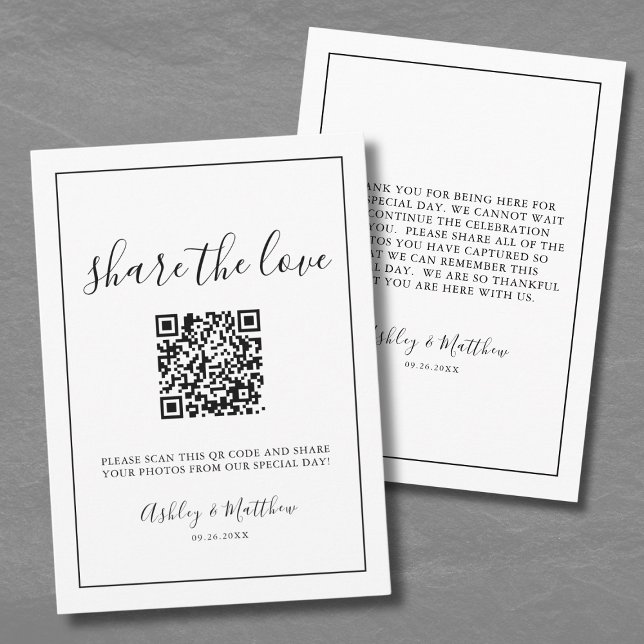 Capture The Love Guest Wedding Photo QR Code Enclosure Card (QR Code Share The Love Photos Black White Wedding Enclosure Card)