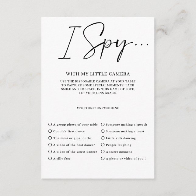 Capture The Love Photo I Spy Wedding Game Menu (Front)