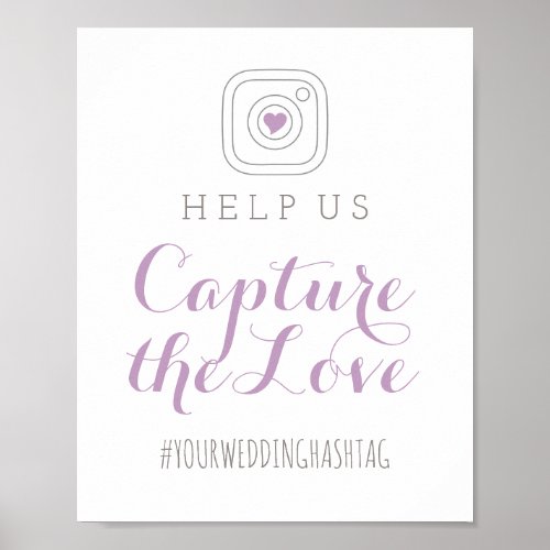 Capture the Love Purple Wedding Hashtag Sign