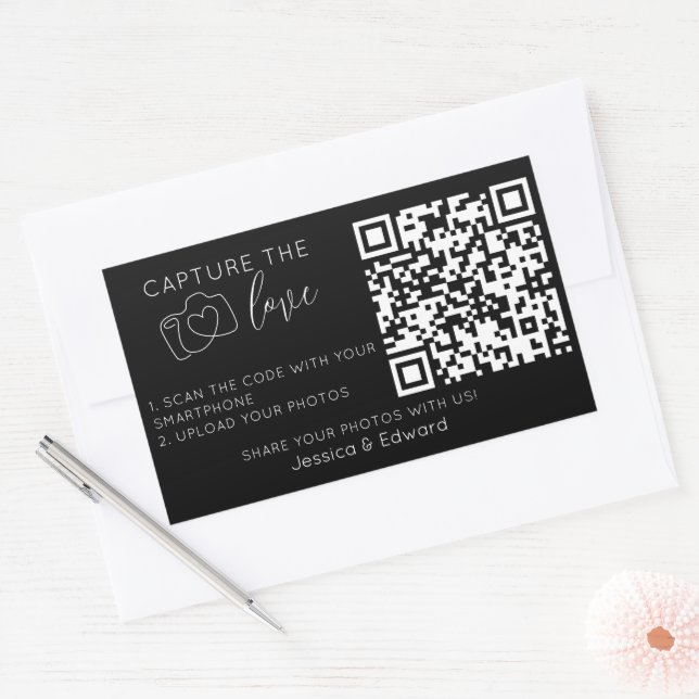 Capture The Love Qr Code Black Chic Modern Wedding Rectangular Sticker (Envelope)