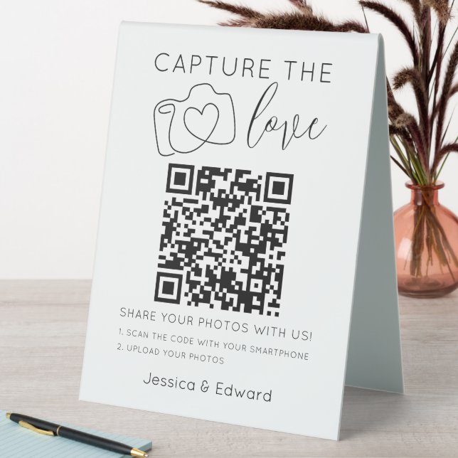 Capture The Love Qr Code Black Chic Modern Wedding Table Tent (In SItu (Table))