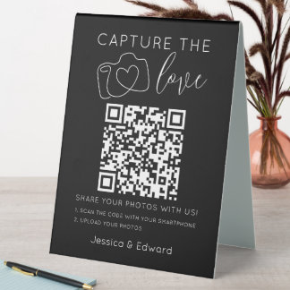 Capture The Love Qr Code Black Chic Modern Wedding Table Tent