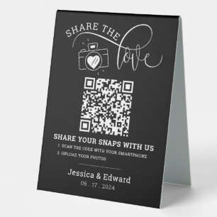 Capture The Love Qr Code Black Chic Modern Wedding Table Tent