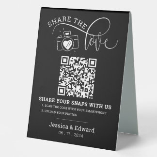 Capture The Love Qr Code Black Chic Modern Wedding Table Tent