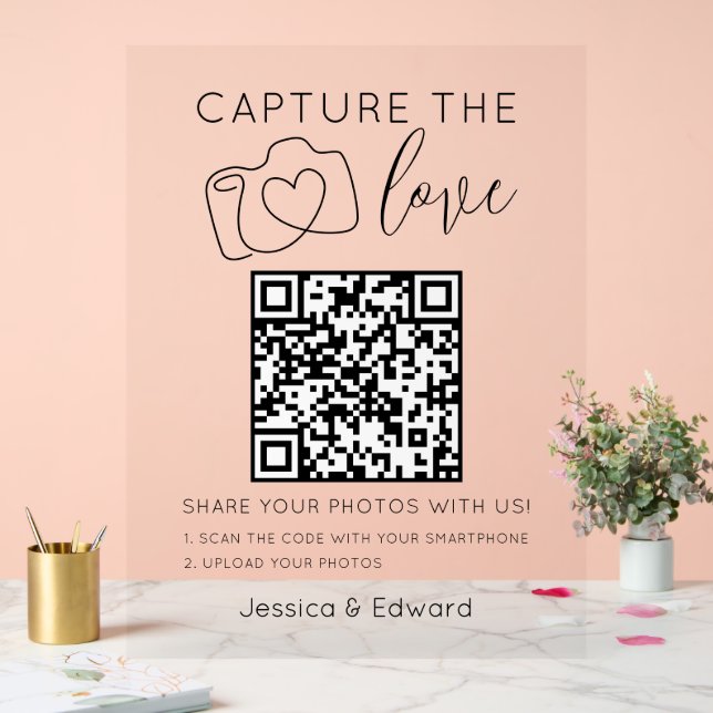 Capture The Love Qr Code Black Simple Modern Chic Acrylic Sign (Wedding)