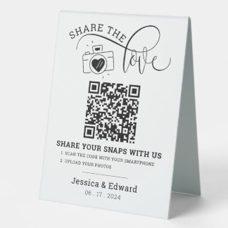 Capture The Love Qr Code Black White Chic Wedding Table Tent