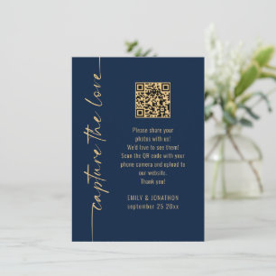 Capture the Love QR Code Navy Gold Wedding Card