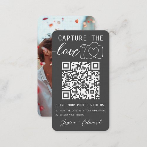 Capture The Love Qr Code Photo Gray White Wedding Place Card