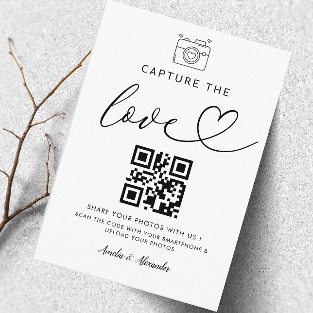 Capture The Love Qr Code Photo Wedding Sign  Enclosure Card (Creator Uploaded)