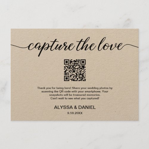 Capture the love QR code wedding photo sharing Enclosure Card
