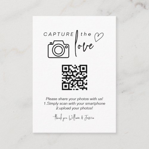 Capture the Love QR Code Wedding Photo Signs Enclosure Card