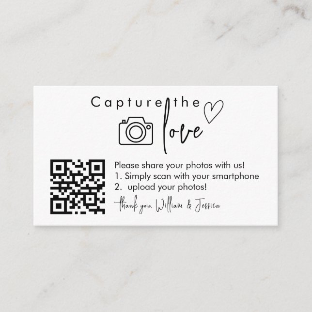 Capture the Love QR Code, Wedding Photo Signs Enclosure Card (Front)