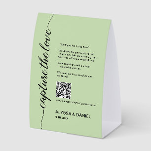 Capture the Love Wedding Photo share QR Code green Paper Table Tent