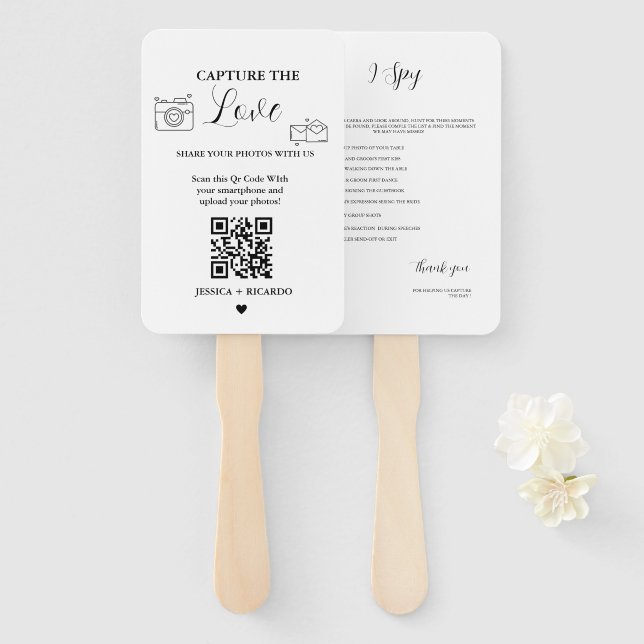 Capture the Love Wedding QR Code Card, Photo Card Hand Fan (Front and Back)