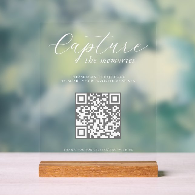 Capture The Memories Wedding Photo QR Code Acrylic Sign (Neutral)