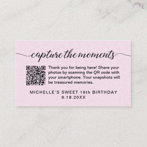 Capture the moments QR code photo share pink Enclosure Card