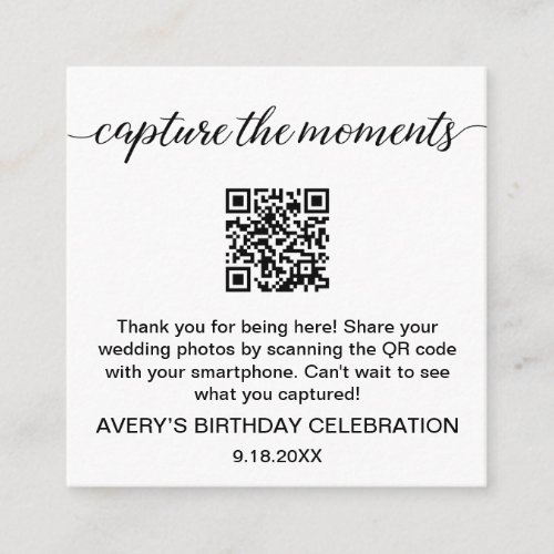Capture the Moments QR Code Photo Sharing Enclosure Card