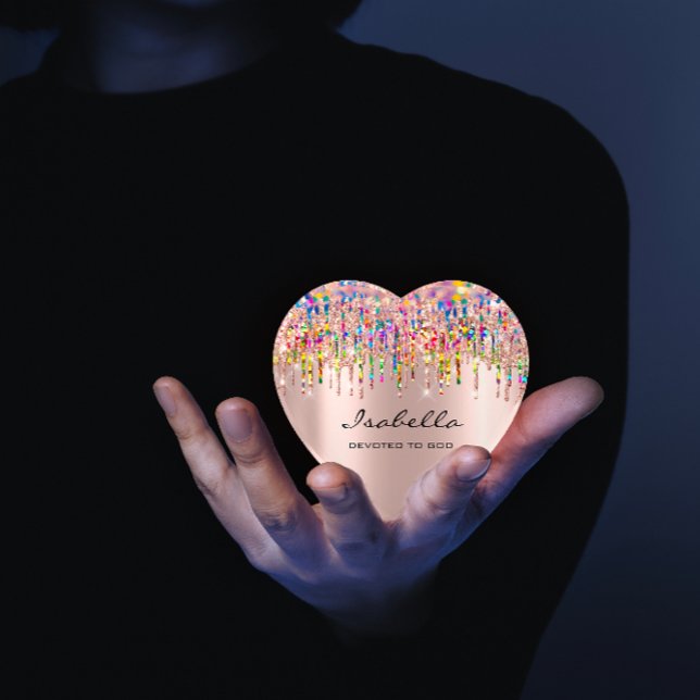Capture the Rainbow with the Name Holograph  Paperweight (Isabella Holograph Rose Rainbow Drips Name Heart Paperweight)