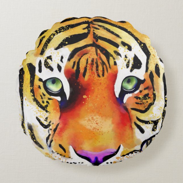 Capturing the Majesty: A Tiger's Gaze Round Pillow (Front)