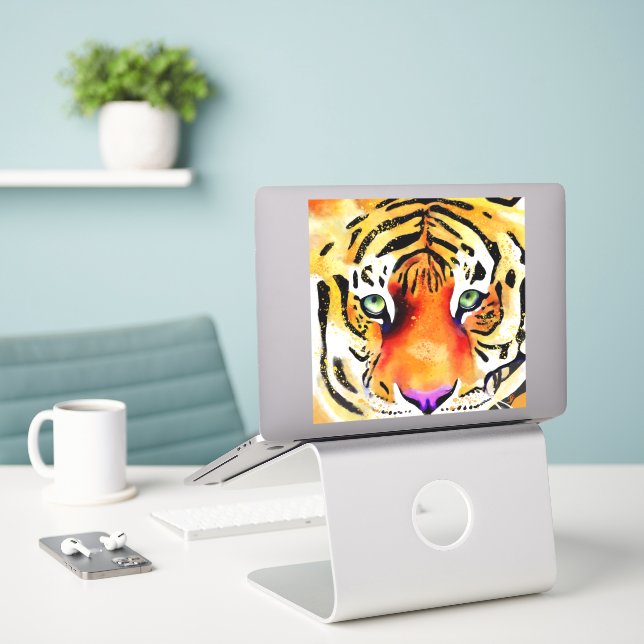 Capturing the Majesty: A Tiger's Gaze Sticker (Laptop On Desk)
