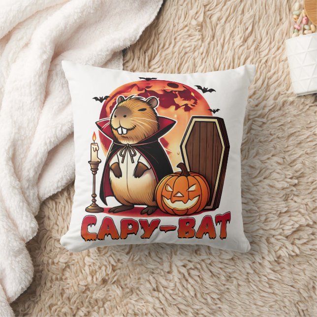 Capy-bat Capybara Halloween Throw Pillow (Blanket)