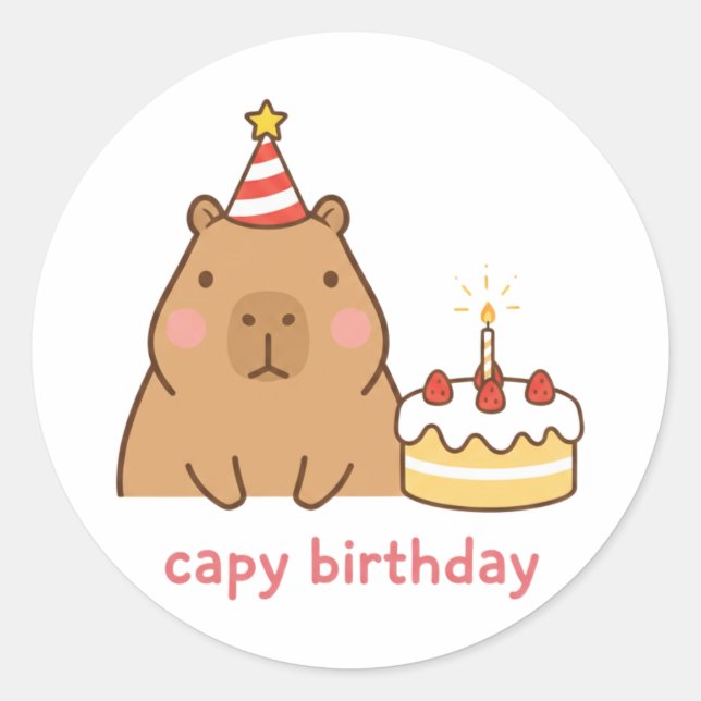 Capy Birthday Cute Capybara Party Classic Round Sticker (Front)