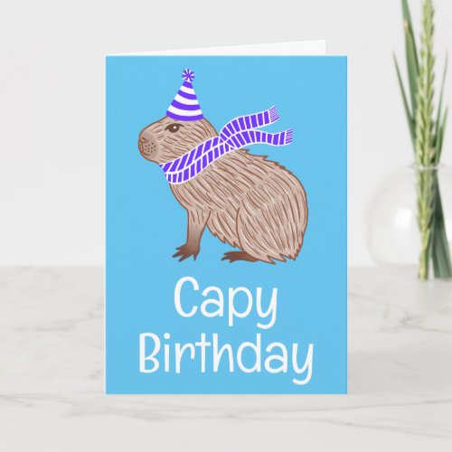 Capy Birthday Funny Capybara Lover Blue Greeting Card